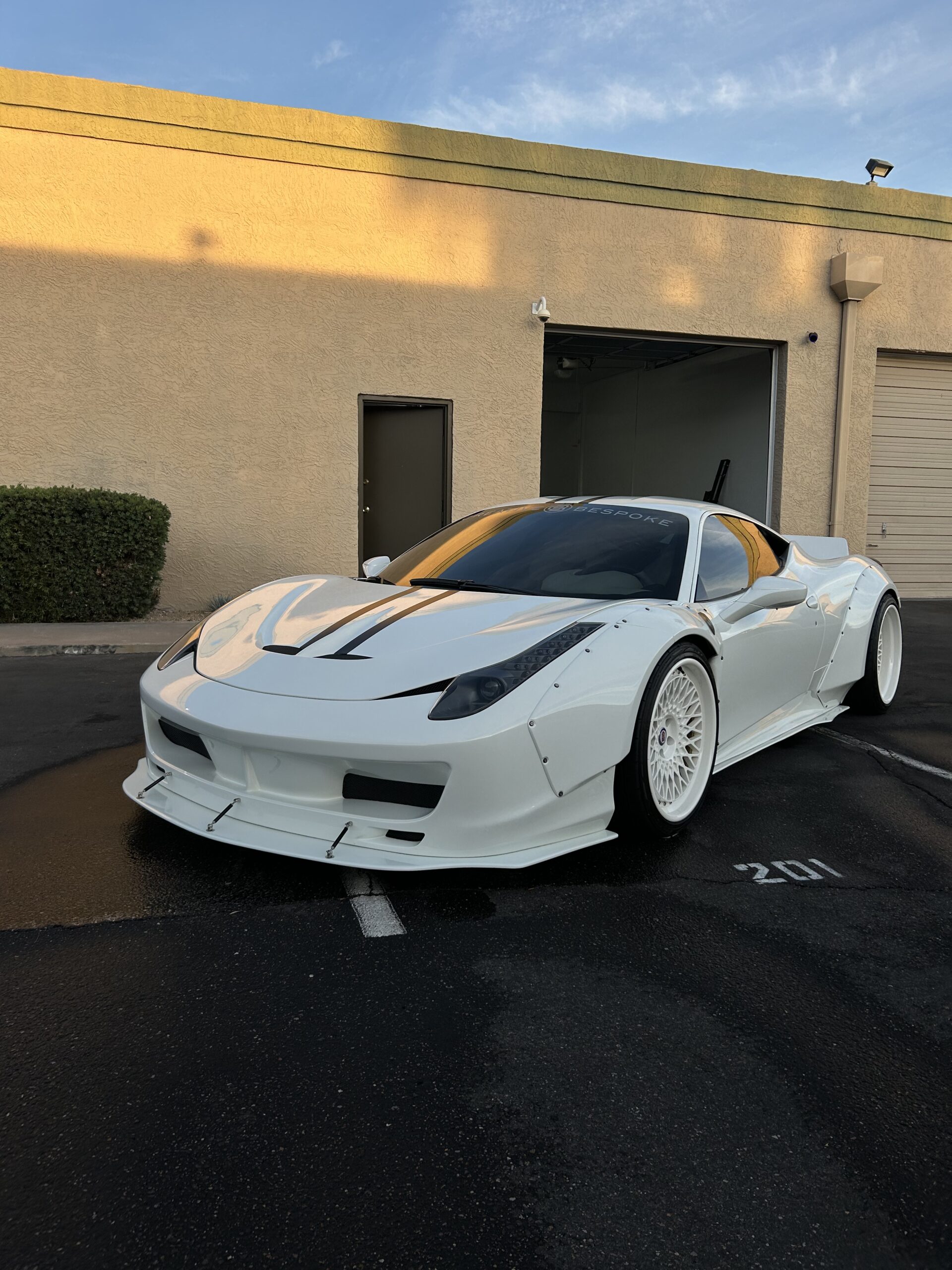 White Ferrari widebody exterior detailing